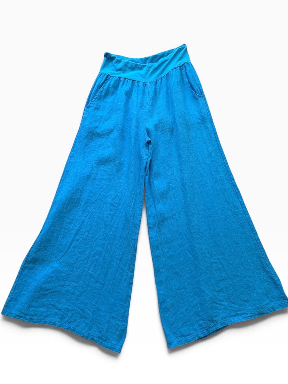 Venti6 Wide-Leg Pull On Linen Pants in Turquoise M